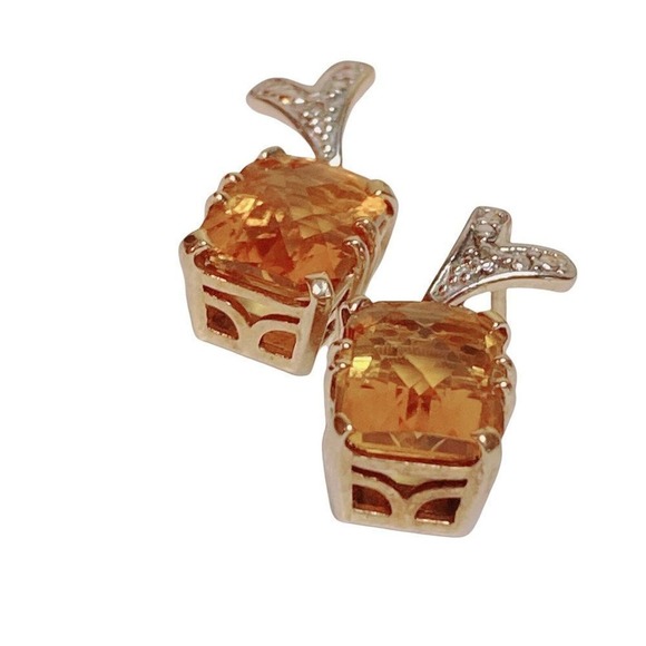 CID Emerald Cut Citrine November Birthstone Stud Earrings - Picture 6 of 9